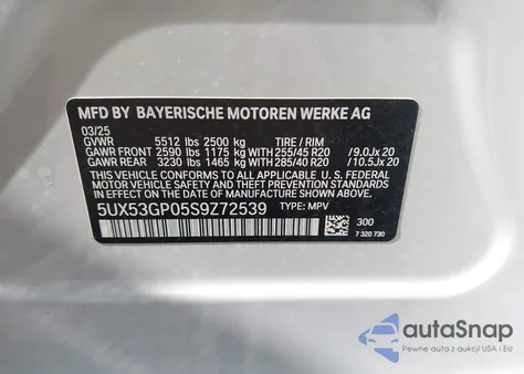 2025 BMW X3 30 xDrive from USA, damaged, VIN 5UX53GP05S9Z72539